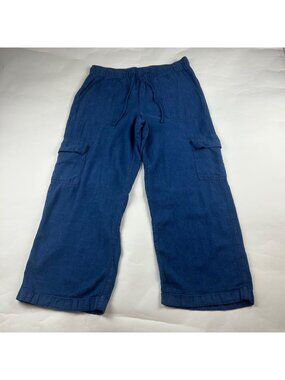 GAP Indigo Blue Linen Blend Wide Leg Cargo Pant L